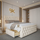 Albion Divan Drawer Storage Bed With Footboard - cream plush velvet