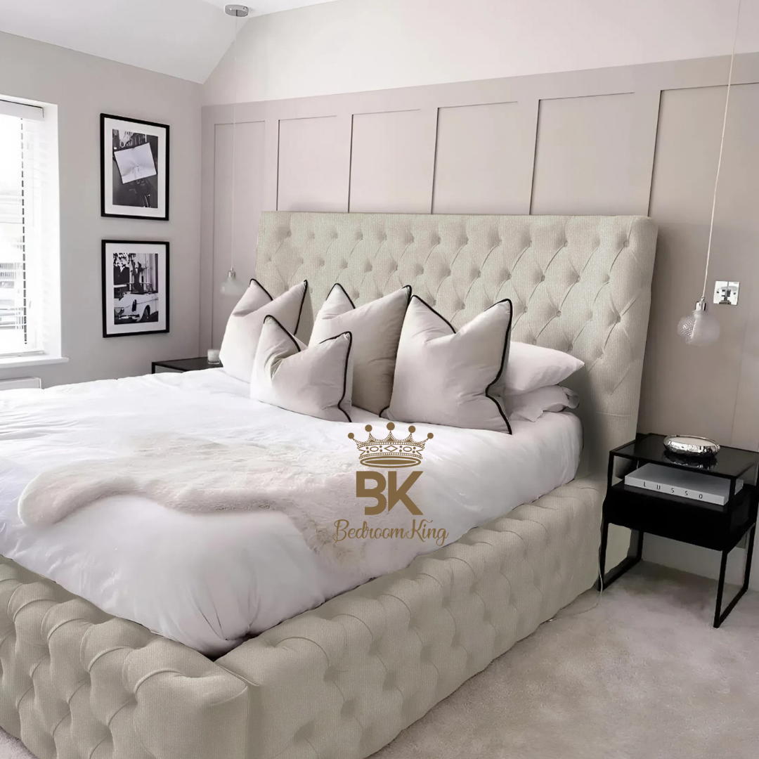 Monarch Bed Frame With Chesterfield Upholstery - Black Crushed Velvet