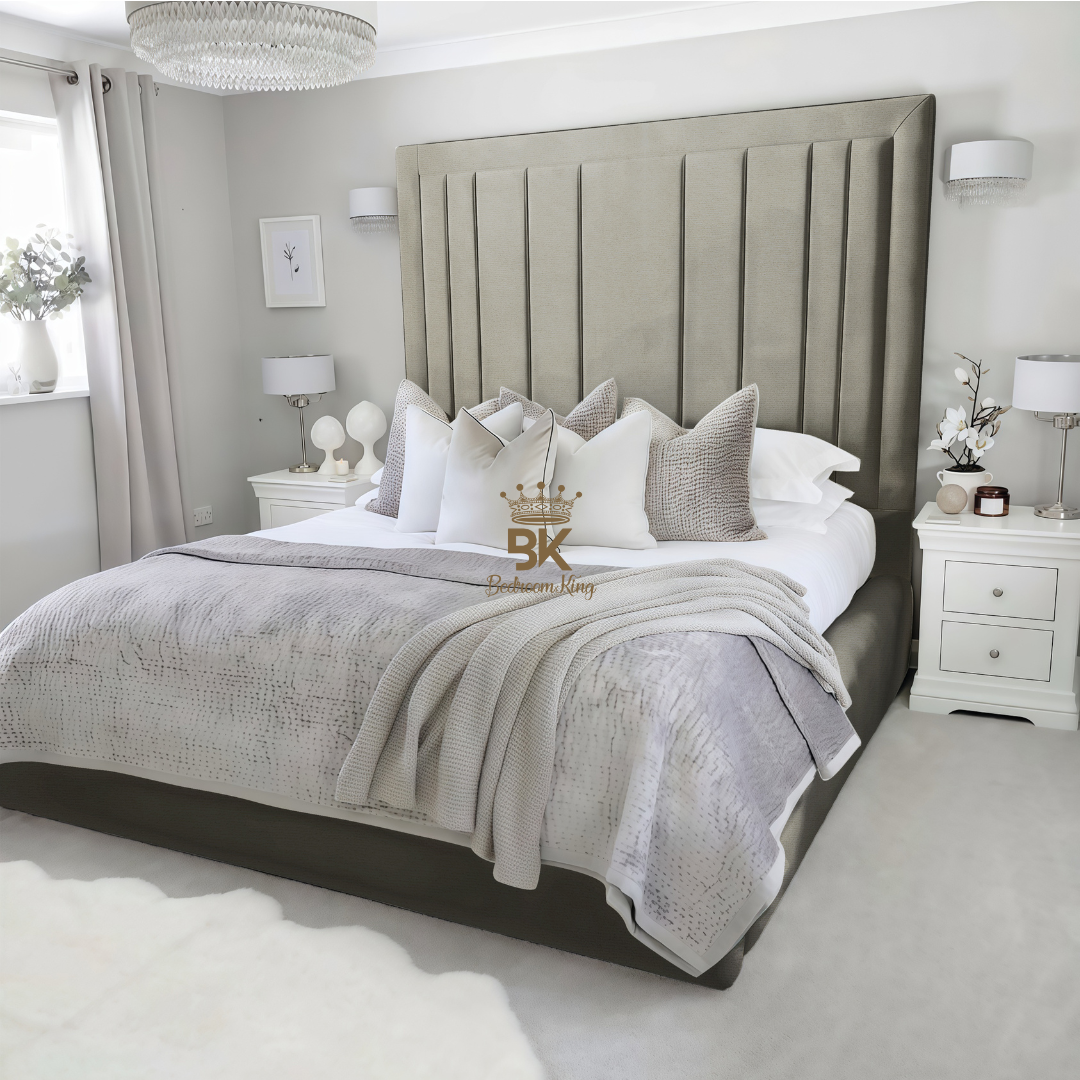 Storage upholstered bed frame in Almond Coniston made by Bedroomking 
