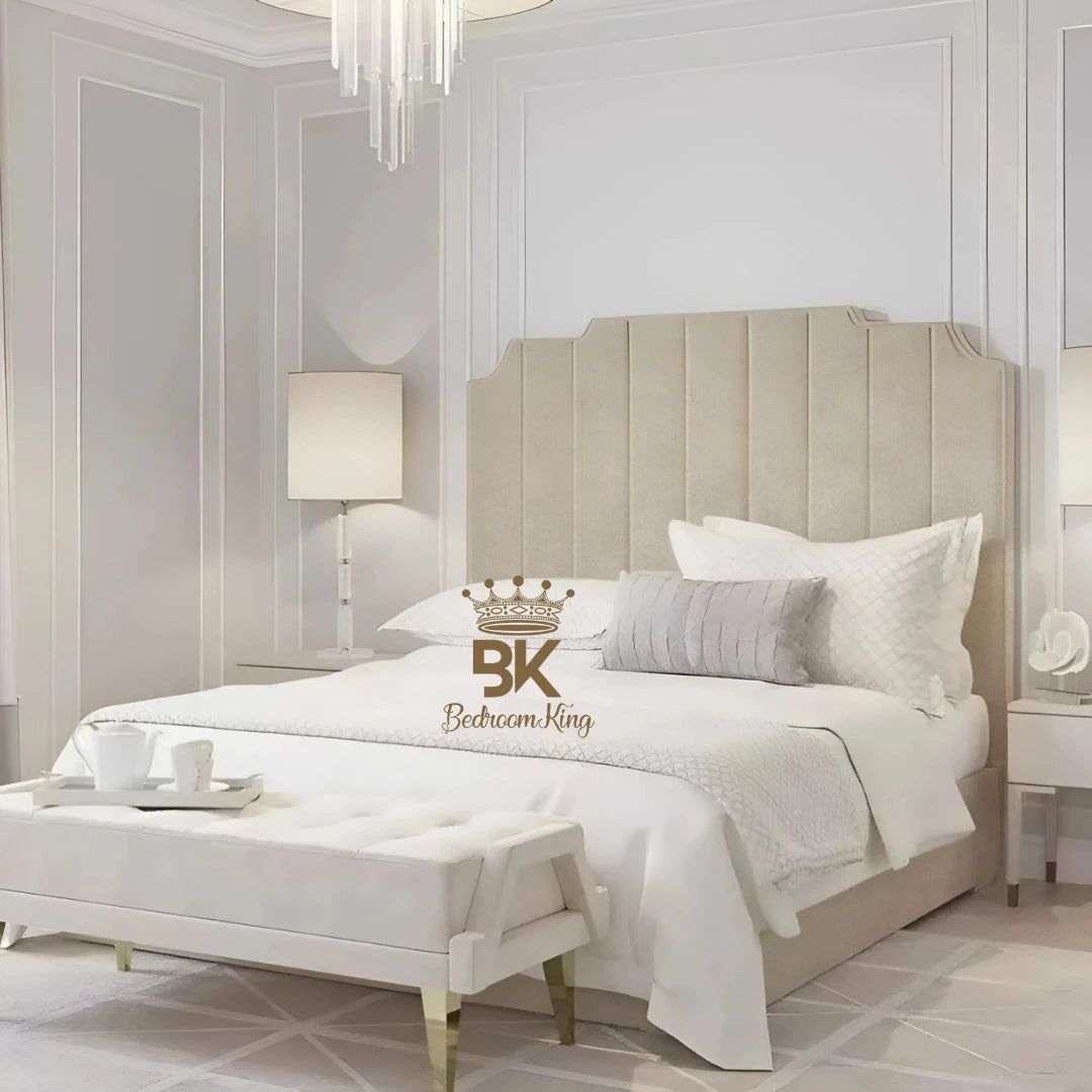 Lacey Art Deco Bedframe Pictured With Tall Headboard