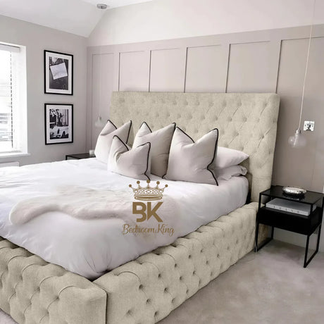 Monarch Bed Frame With Chesterfield Upholstery - Grey Plush Velvet