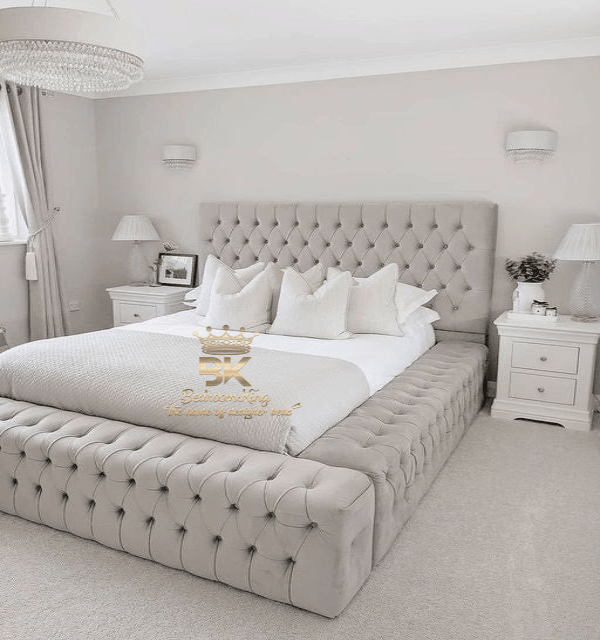 Ambassador bed frame in silver plush velvet