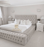 Ambassador bed frame in silver plush velvet