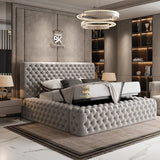 Luxury bedroom with tufted bed and modern decor, featuring the brand 'Bedroom King'.