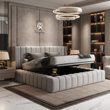 Modern bedroom with a tufted bed and 'Bedroomking' handmande bedframe.