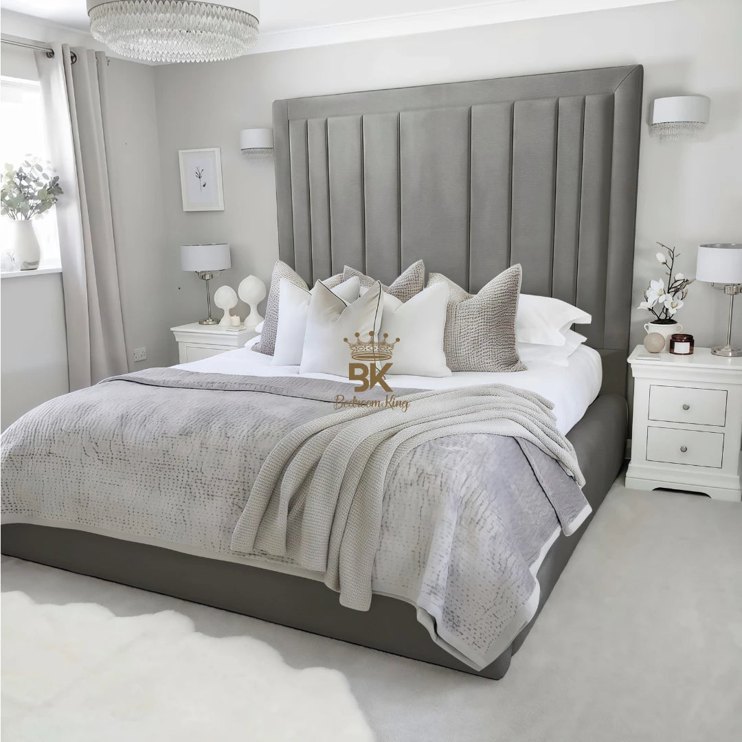 Evie White Velvet Bed Frame Tall 75" (6ft2) Headboard