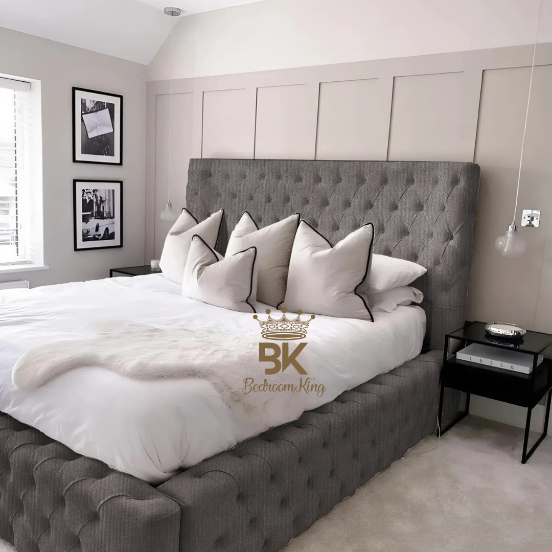 Monarch Bed Frame With Chesterfield Upholstery - Black Crushed Velvet