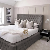 Monarch Bed Frame With Chesterfield Upholstery - Black Crushed Velvet
