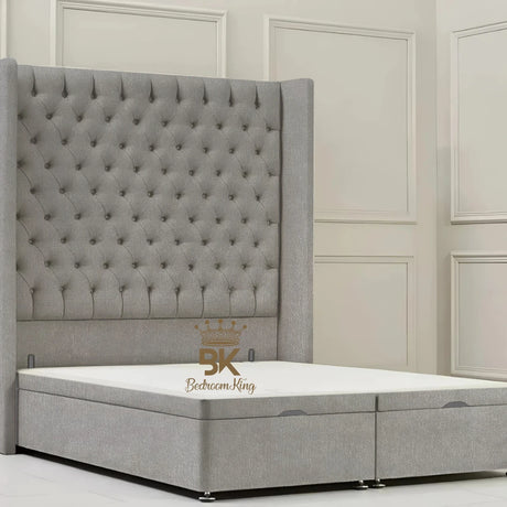 Canterbury Wingback Ottoman Divan Storage Bed - Black Chenille