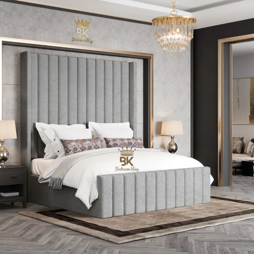 Hadley Panel Wingback Upholstered Bed Frame - Black Chenille