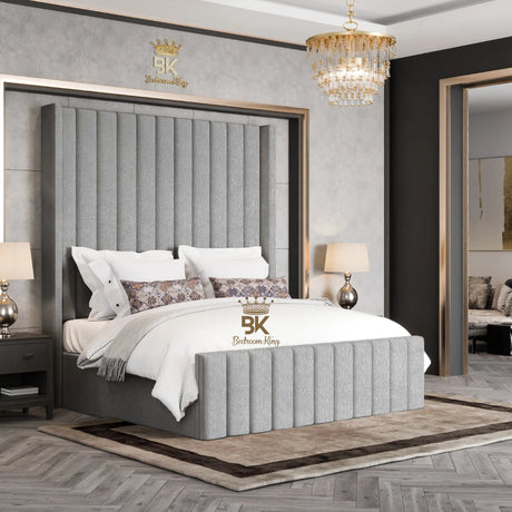 Hadley Panel Wingback Upholstered Bed Frame - Almond Coniston