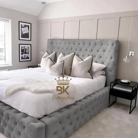 Monarch Bed Frame With Chesterfield Upholstery - Black Chenille