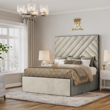 Isbah Piped Border Storage Bedframe - Black Chenille