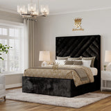 Isbah Piped Border Bed in plush black crushed velvet with built-in storage
