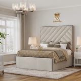 Modern cream naples bedframe with piping design and storage base
