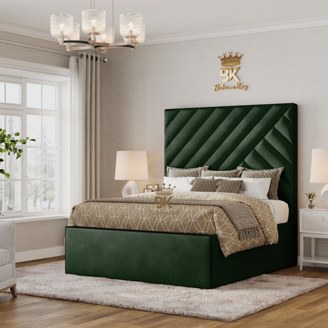 Isbah Piped Border Storage Bedframe - Cream Plush Velvet