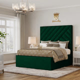 Green plush velvet ottoman storage bed in king size