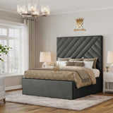 Luxury grey plush velvet storage bed frame