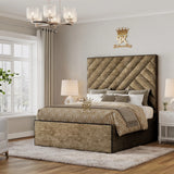 Piped Border Bed in mink chenille with built-in storage