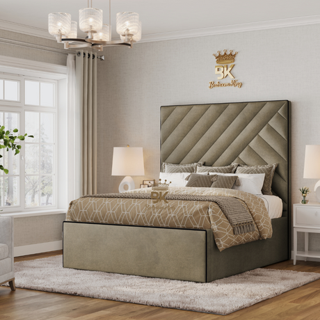Isbah Piped Border Storage Bedframe - Grey Naples
