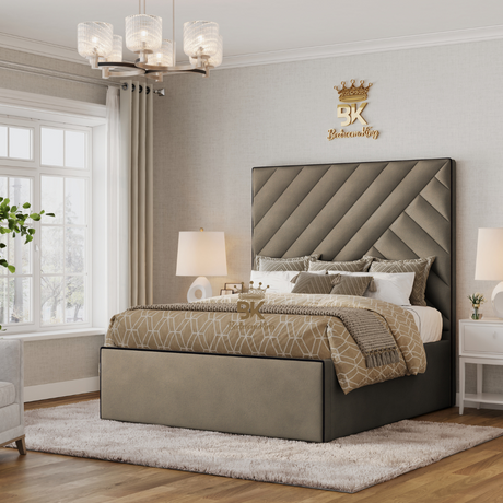 Isbah Piped Border Storage Bedframe - Blue Coniston