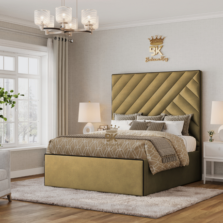 Isbah Piped Border Storage Bedframe - Mink Chenille