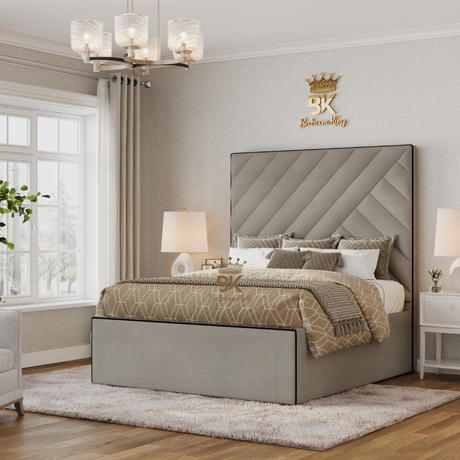 Isbah Piped Border Storage Bedframe - Cream Chenille