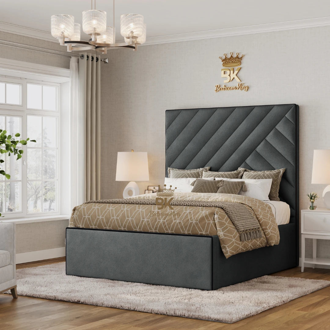 Luxury slate plush velvet storage bed frame