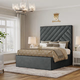 Luxury slate plush velvet storage bed frame