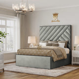 Isbah Piped Border Storage Bed – silver plush velvet elegance with hidden storage