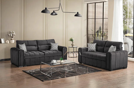Manhattan 3 Seater Sofa Bed + 2 Seater Storage Sofa 3+2 Black - Bedroomking