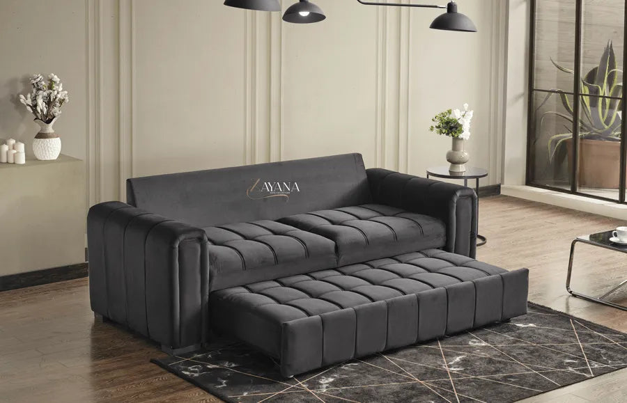 Manhattan 3 Seater Sofa Bed + 2 Seater Storage Sofa 3+2 Black - Bedroomking