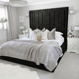 Storage upholstered bed frame in black chenille made by Bedroomking 