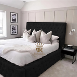 Monarch Bed Frame With Chesterfield Upholstery - Black Crushed Velvet
