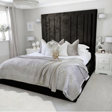 Storage upholstered bed frame in black crushed velvet made by Bedroomking 