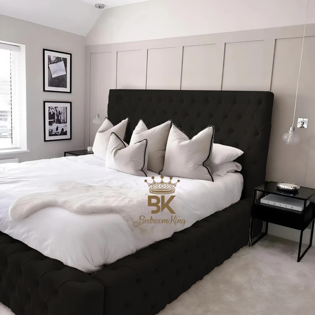 Monarch Bed Frame With Chesterfield Upholstery - Black Crushed Velvet