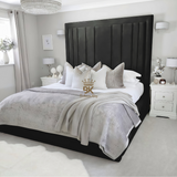 Storage upholstered bed frame in black plush velvet made by Bedroomking 