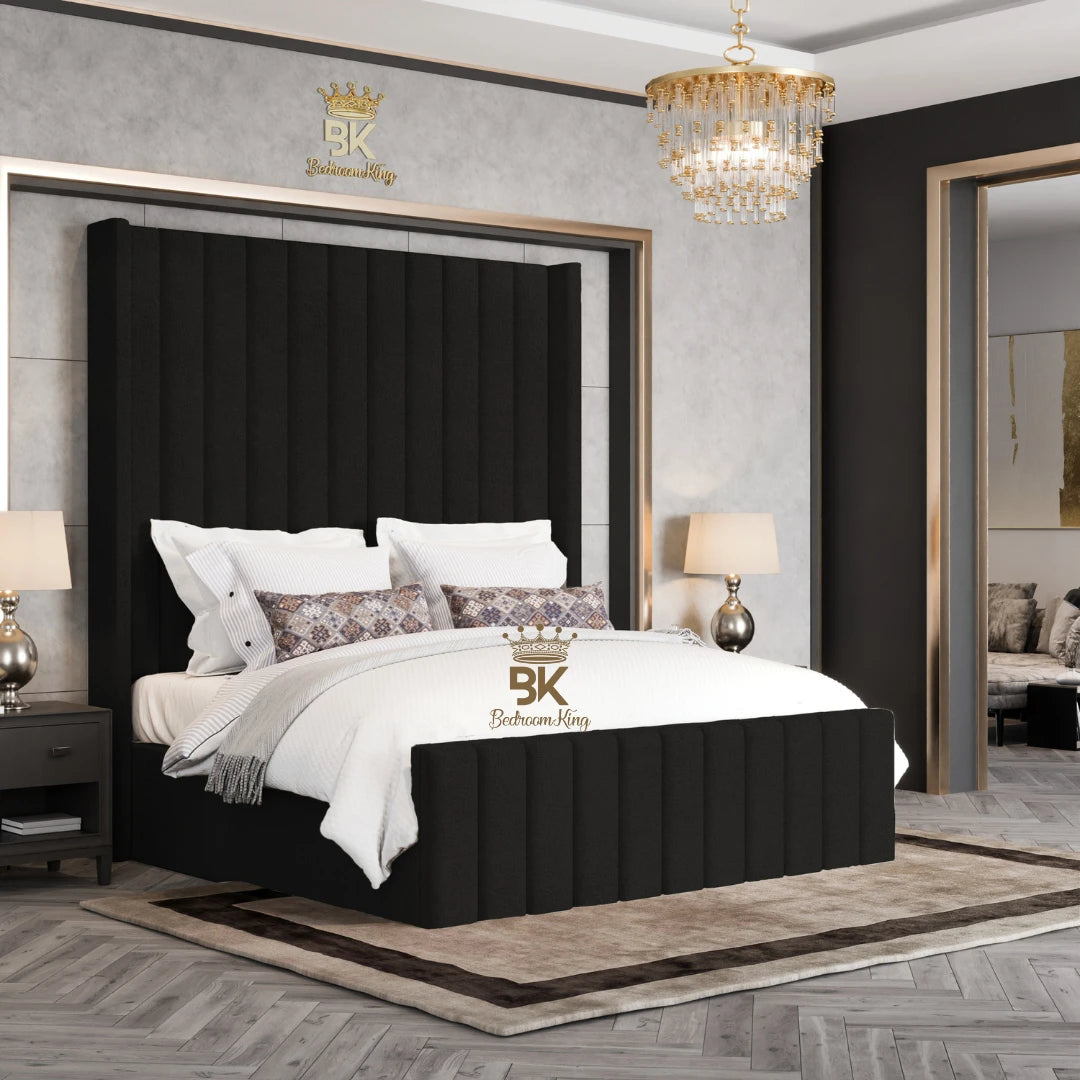 Hadley Panel Wingback Upholstered Bed Frame - Black Chenille