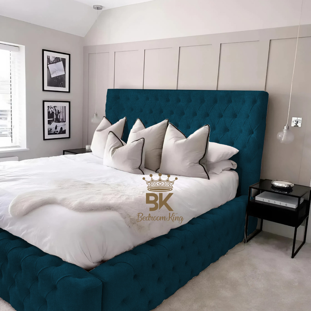 Monarch Bed Frame With Chesterfield Upholstery - Black Crushed Velvet