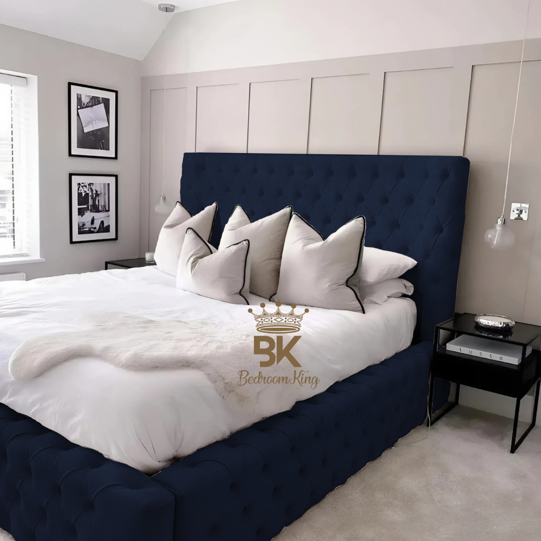 Monarch Bed Frame With Chesterfield Upholstery - Black Crushed Velvet