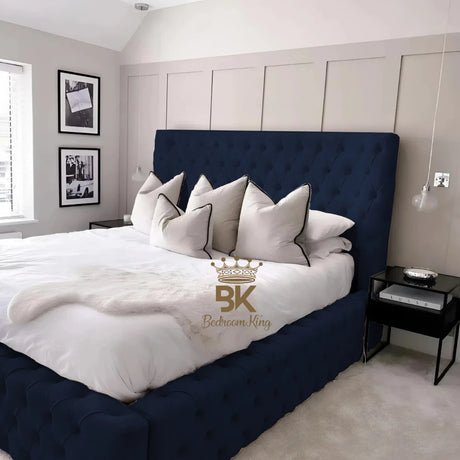 Monarch Bed Frame With Chesterfield Upholstery - Black Plush Velvet