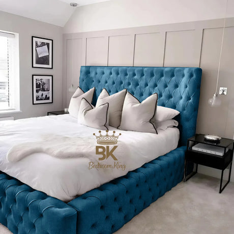 Monarch Bed Frame With Chesterfield Upholstery - Black Plush Velvet