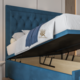 Premium ottoman divan storage bed frame - Blue plush velvet
