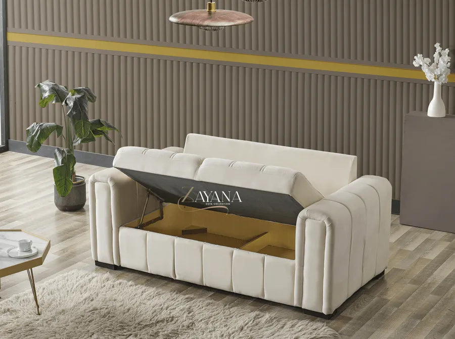 Kensington 3 Seater Sofa Bed + 2 Seater Storage Sofa 3+2 Cream - Bedroomking