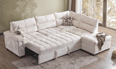 Gianni Right/Left Corner Sofa Bed With Storage Stool Cream - Bedroomking