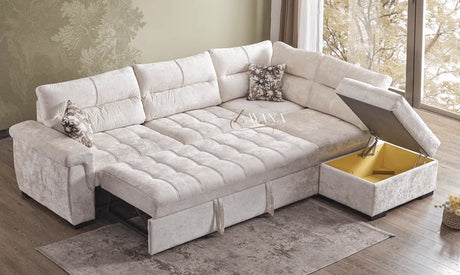 Gianni Right/Left Corner Sofa Bed With Storage Stool Cream - Bedroomking