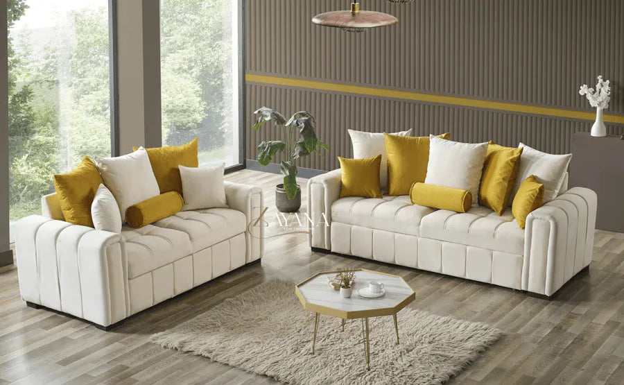 Kensington 3 Seater Sofa Bed + 2 Seater Storage Sofa 3+2 Cream - Bedroomking