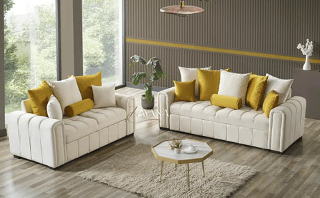 Kensington 3 Seater Sofa Bed + 2 Seater Storage Sofa 3+2 Cream - Bedroomking