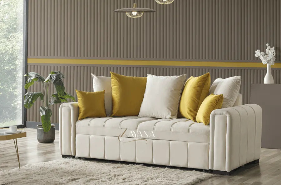 Kensington 3 Seater Sofa Bed + 2 Seater Storage Sofa 3+2 Cream - Bedroomking