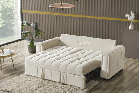 Kensington 3 Seater Sofa Bed + 2 Seater Storage Sofa 3+2 Cream - Bedroomking